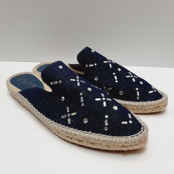 PICON Spain Handmade Rope Espadrille Mules Flat Slip-On Gem Floral Denim Sz 8 - Picture 2 of 12